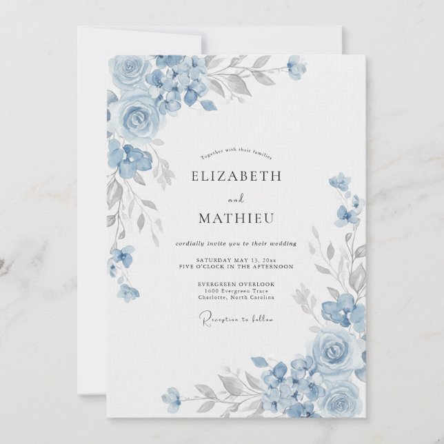 Cornflower Slate Blossom Wedding Invitation (Front)