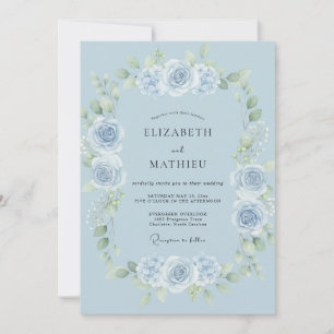 Cornflower Steel Rose Wedding Invitation