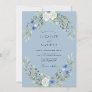 Cornflower Steel Wreath Wedding Invitation