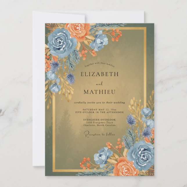 Cornflower Terracotta Eucalyptus Wedding Invitation (Front)