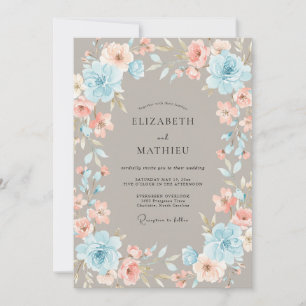 Cornflower Warm Peach Leafy Wedding Invitation