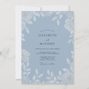 Cornflower White Leafy Wedding Invitation
