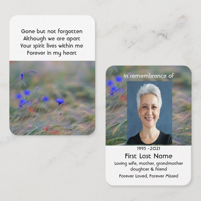 Cornflower Wildflowers  Memorial Pocket Keepsake Business Card (Front/Back)
