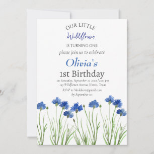 Cornflowers 1st First Birthday Girl Blue Floral Invitation