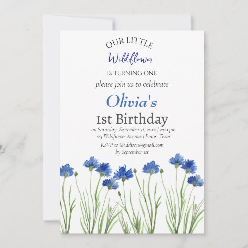 Cornflowers 1st First Birthday Girl Blue Floral  Invitation