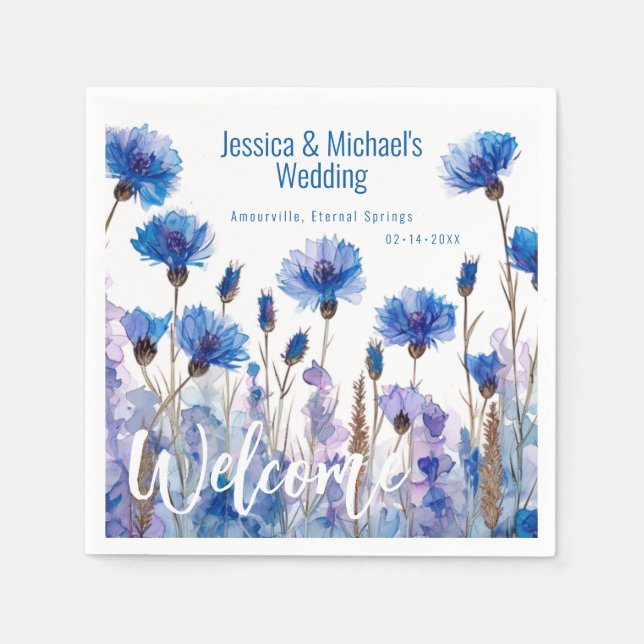 💍 Cornflowers and Lavender Elegance Napkins (Front)