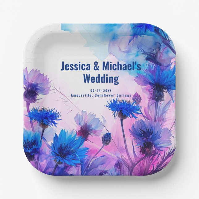 💍 Cornflowers and Lavender Elegance Paper Plates (Front)