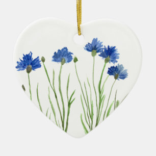 Cornflowers blue floral watercolor rustic chic ceramic ornament