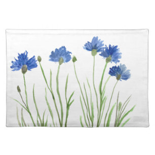 Cornflowers blue floral watercolor rustic chic cloth placemat
