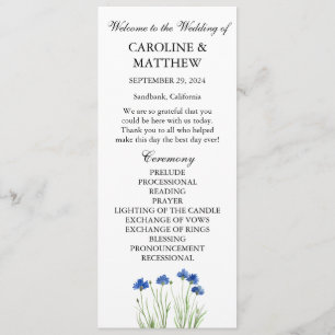 Cornflowers Blue Floral Wildflower Wedding Program