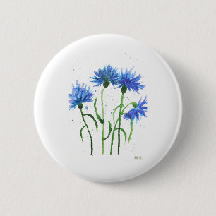 Cornflowers blue flowers watercolor button