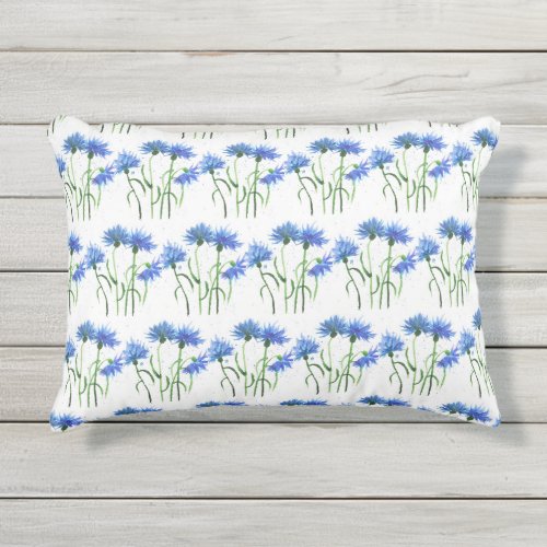 Cornflowers blue flowers watercolor Pattern Outdoor Pillow