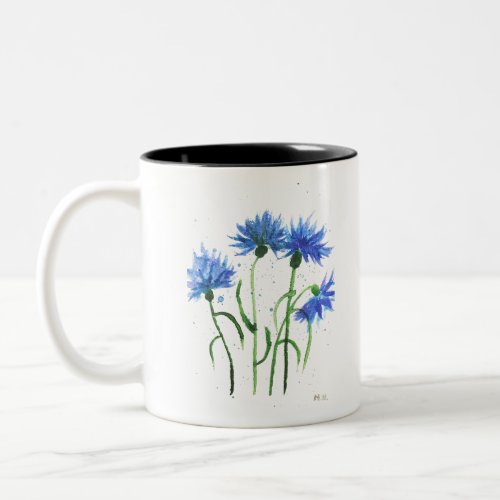 Cornflowers blue flowers watercolor rustic modern Two_Tone coffee mug