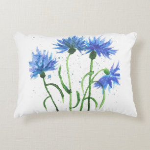 Cornflowers blue flowers watercolor rustic pretty accent pillow