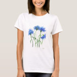 Cornflowers blue flowers watercolor rustic pretty T-Shirt<br><div class="desc">Cornflowers blue flowers watercolor painting by U.K. artist Monika Howarth. Handpainted artwork. Summer,  chic,  pretty flowers. Perfect for her,  wife,  mom,  daughter. Nature artwork. Bridal shower/Wedding/ anniversary.</div>