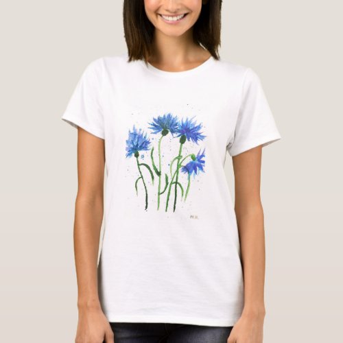 Cornflowers blue flowers watercolor rustic pretty T_Shirt