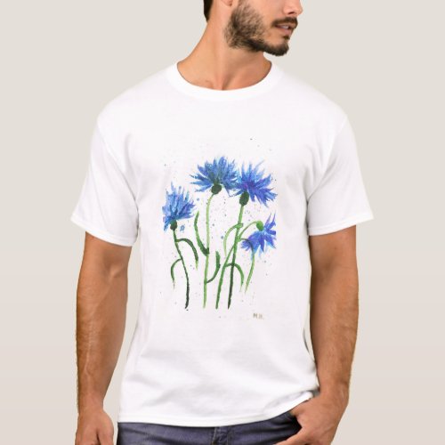 Cornflowers blue flowers watercolor T_Shirt