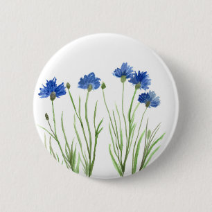 Cornflowers blue flowers watercolor wildflowers  pinback button