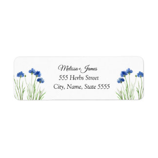 Cornflowers Botanical Greenery Blue Floral Wedding Label