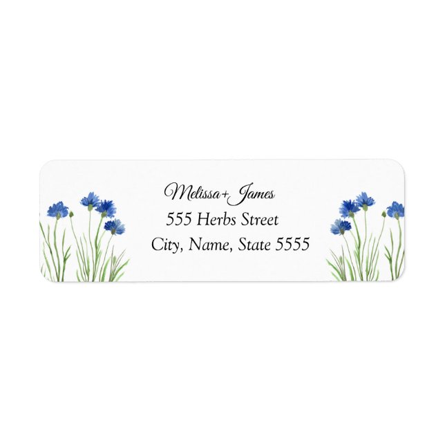 Cornflowers Botanical Greenery Blue Floral Wedding Label (Front)