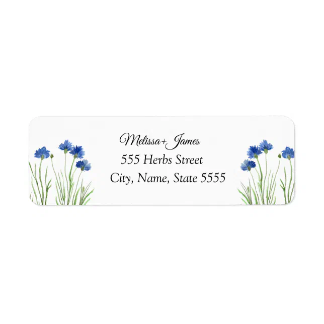 Flower Label Blue Cornflowers Botanical Greenery Blue Floral Wedding Label | Zazzle