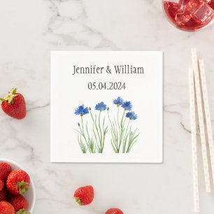 Cornflowers flowers watercolor Rustic blue Wedding Napkins