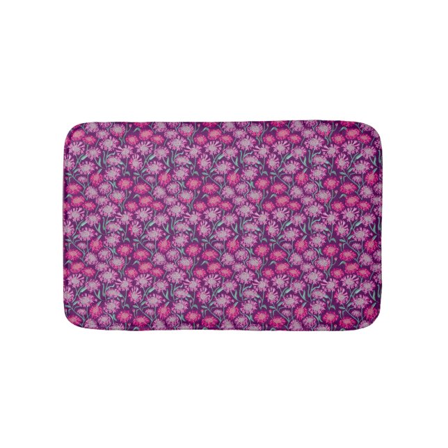 Cornflowers In Crayon Pink Burgandy Bath Mat (Front)