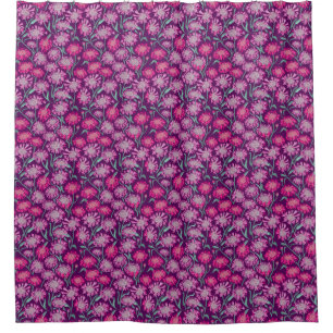 Cornflowers In Crayon Pink Burgandy Shower Curtain