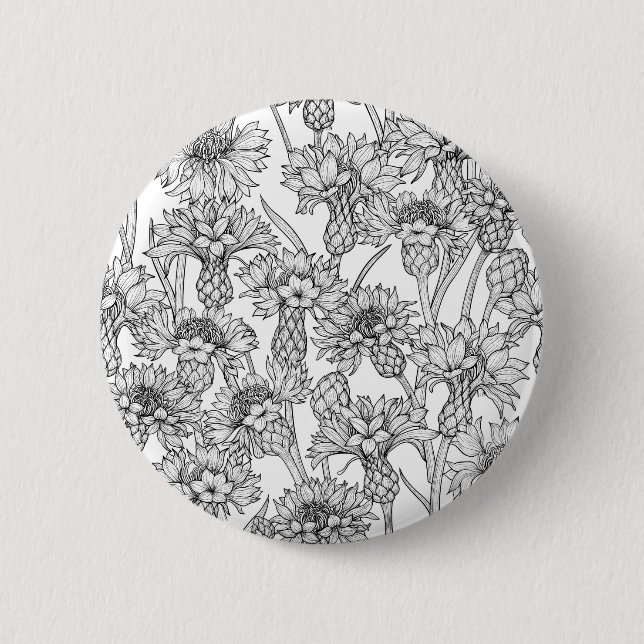 Cornflowers, wild flowers in black and white button (Front)