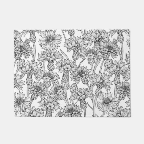 Cornflowers wild flowers in black and white doormat