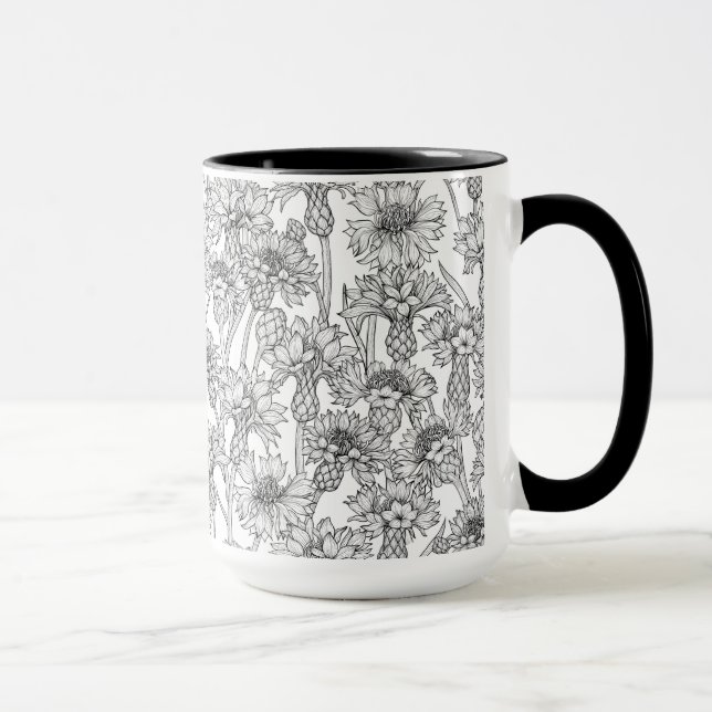 Cornflowers, wild flowers in black and white mug (Right)