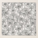 Cornflowers, wild flowers in black and white scarf<br><div class="desc">Hand-drawn vector pattern with conflowers</div>