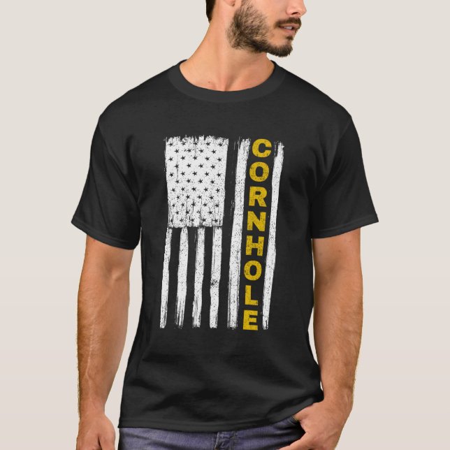 Cornhole 4Th Of July Patriotic Flag T-Shirt (Front)