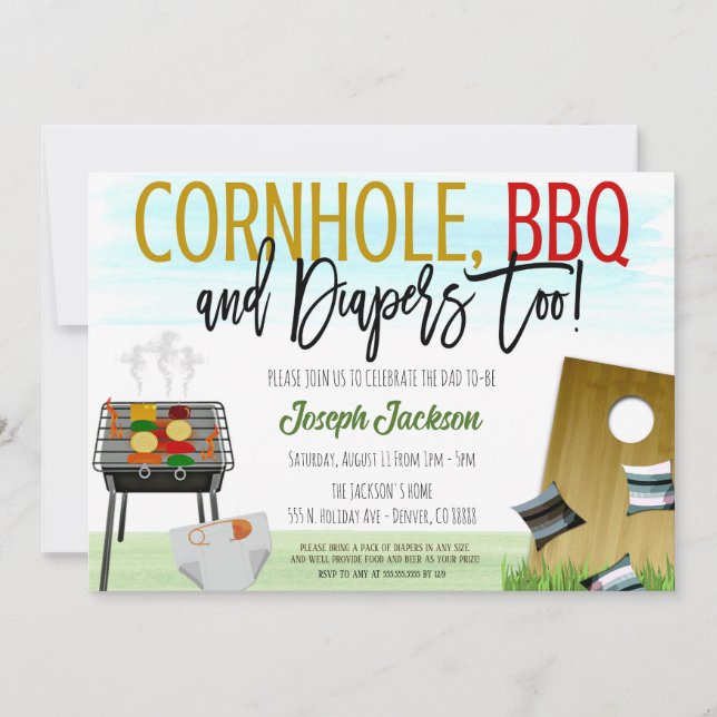 Cornhole and BBQ Baby Shower Invitation (Front)