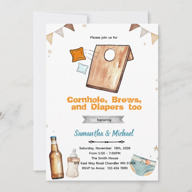 Cornhole and Beer Baby Shower Invitation (Front)