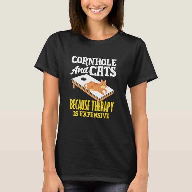 Cornhole And Cats Cornhole Lover Therapy T-Shirt (Front)