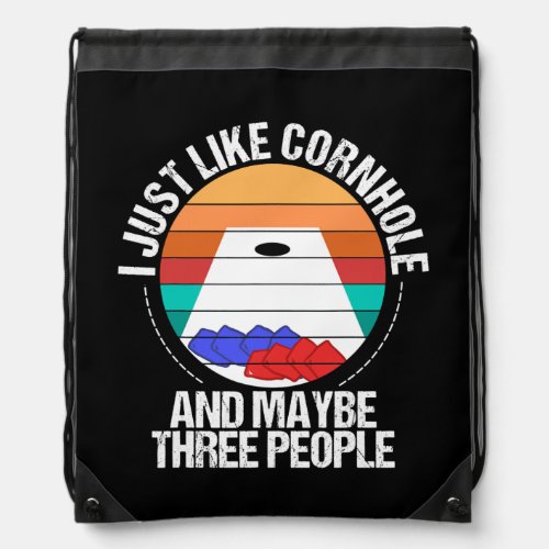 Cornhole and maybe 3 people Tossing Cornhole Drawstring Bag