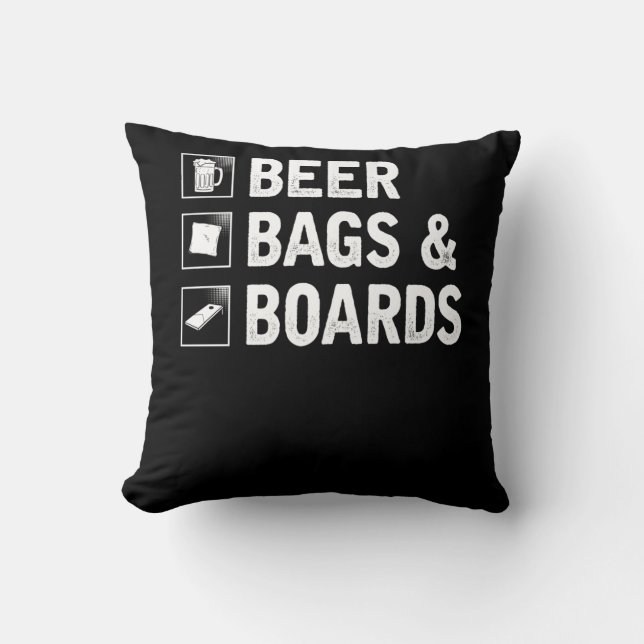 Cornhole Bag and Beer Drinking Corn Player Throw Pillow (Front)