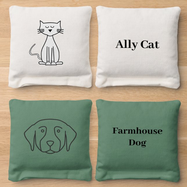Cornhole Bags - Ally Cat V Farmhouse Dog (Wood)