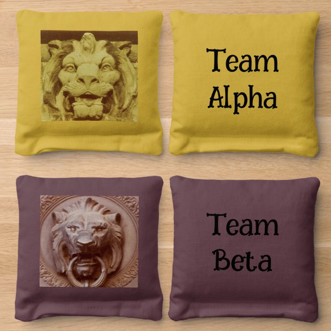 Cornhole Bags - Architectural Lions (Wood)