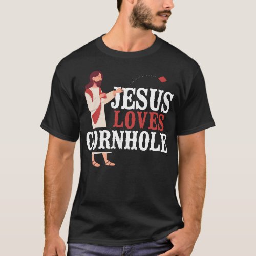 Cornhole Bean Bag Jesus Loves Cornhole T_Shirt