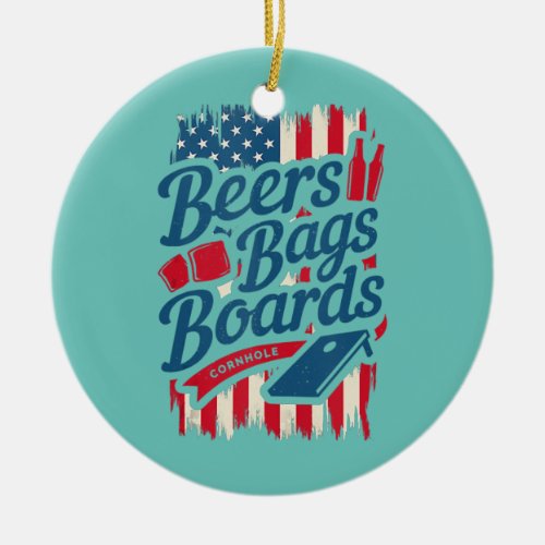 Cornhole Beers Bags Boards Patriotic 4th of July  Ceramic Ornament