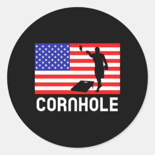 Cornhole Board Game Men Women Aamerican Flag Corn Classic Round Sticker