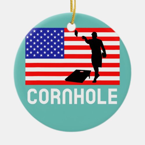 Cornhole Board Game Men Women American Flag Corn Ceramic Ornament