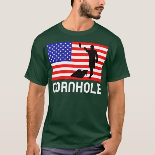 Cornhole Board Game Men Women American Flag Corn T_Shirt