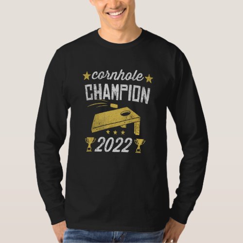 Cornhole Champion 2022 Corn Hole Trophy Tossing Ga T_Shirt
