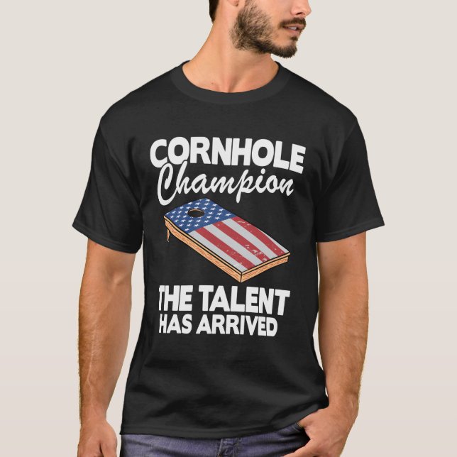 Cornhole Champion American Flag Board Cornhole T-Shirt (Front)
