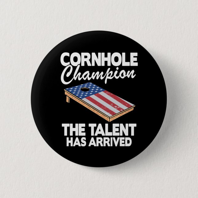 Cornhole Champion American Flag Board Funny Cornho Button (Front)