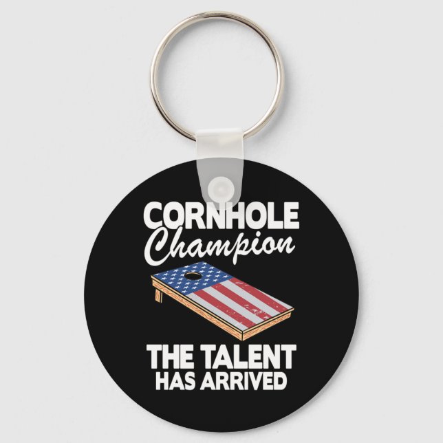 Cornhole Champion American Flag Board Funny Cornho Keychain (Front)