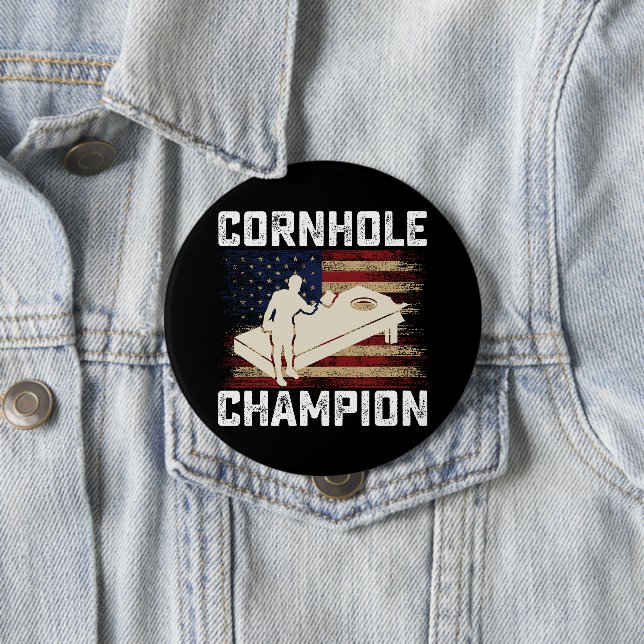 Cornhole Champion American Flag USA 4th OF July  Button (In Situ)